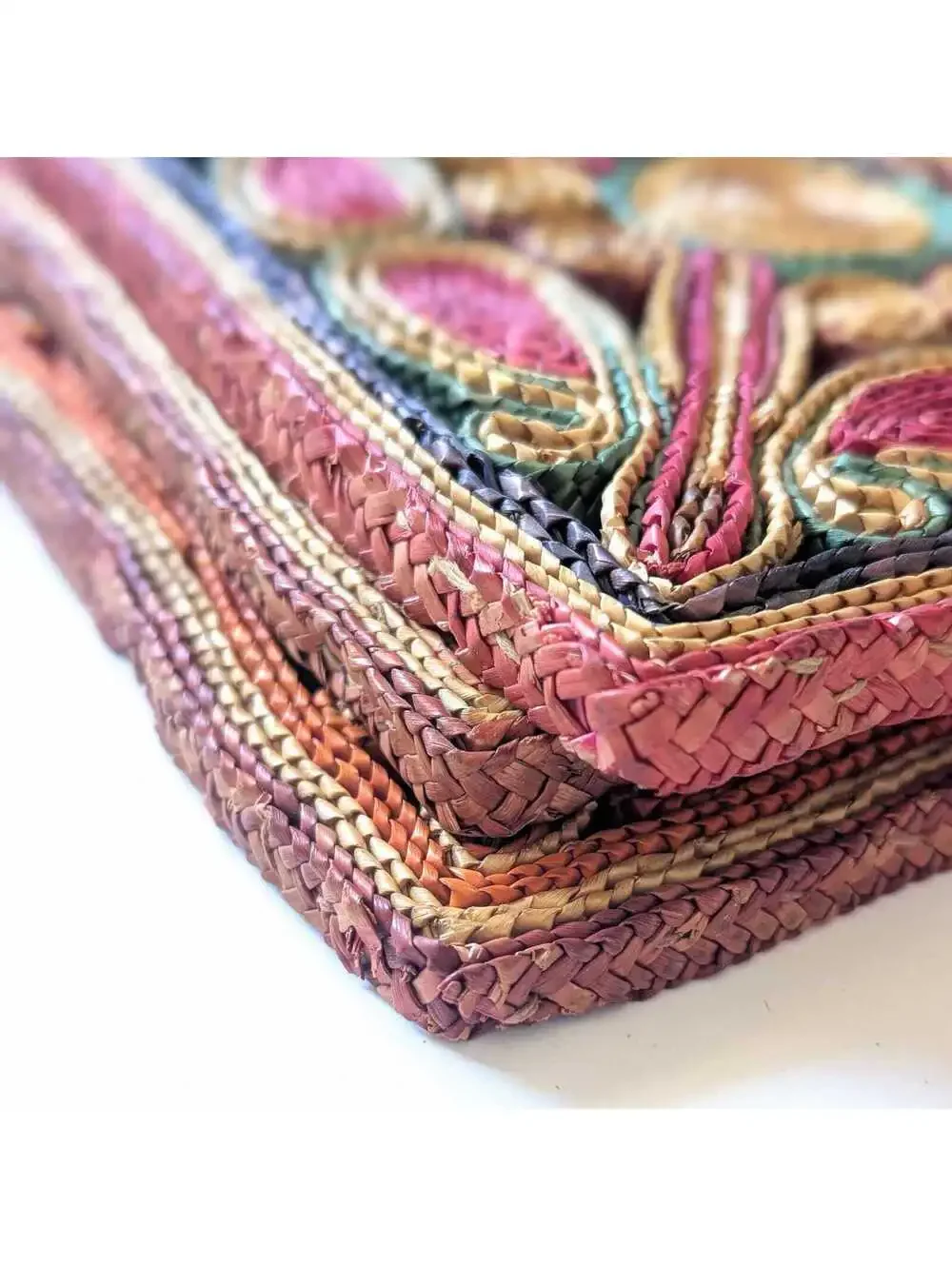 Colorful Vintage Woven Straw & Raffia Trivets